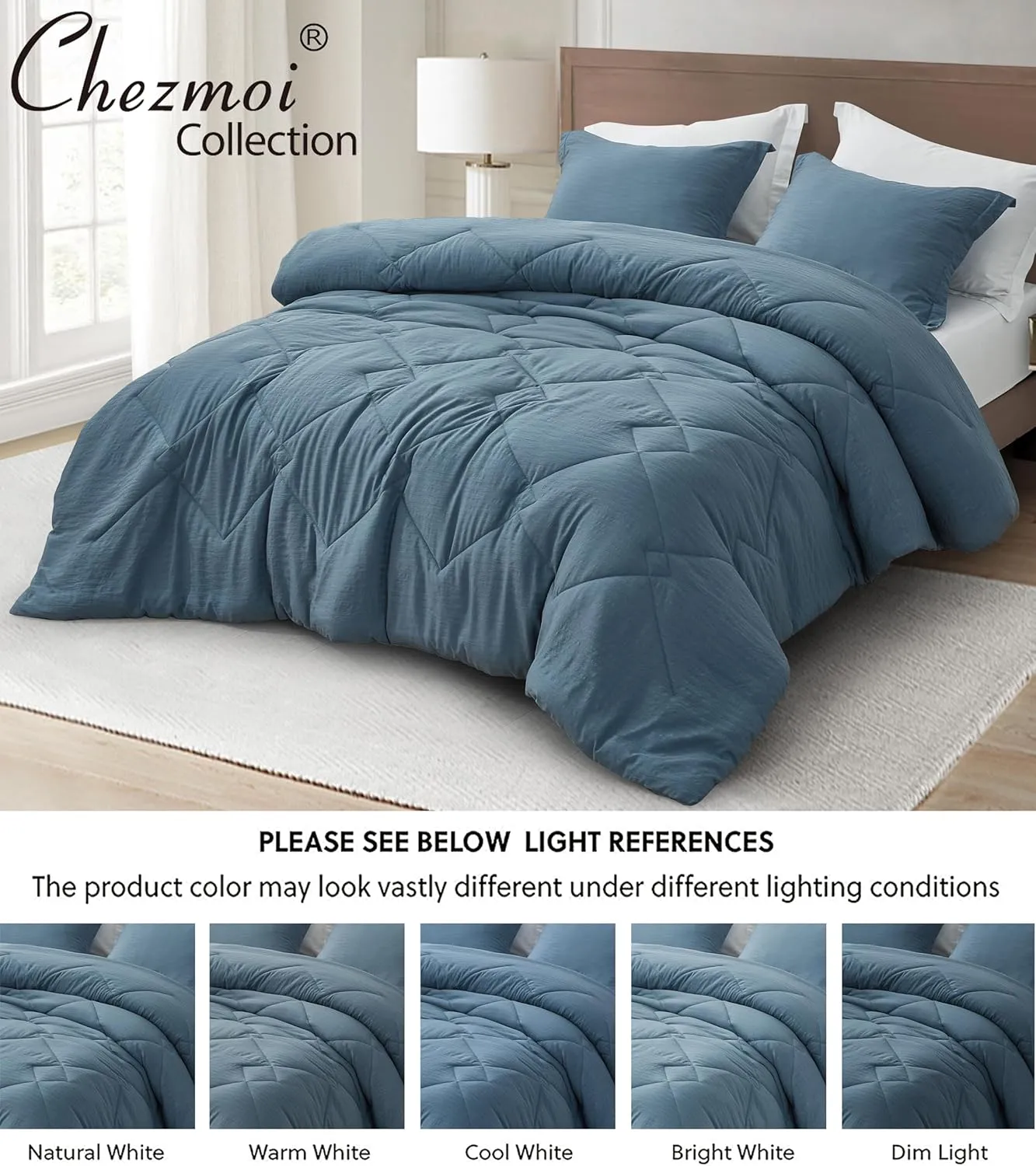 Chezmoi Collection Hugo 3-Piece Textured Thin Comforter Set - Lightweight Woven Design - Soft Microfiber Bedding for All Season, Full, Blue