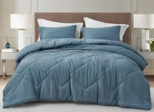 Chezmoi Collection Hugo 3-Piece Textured Thin Comforter Set - Lightweight Woven Design - Soft Microfiber Bedding for All Season, Full, Blue