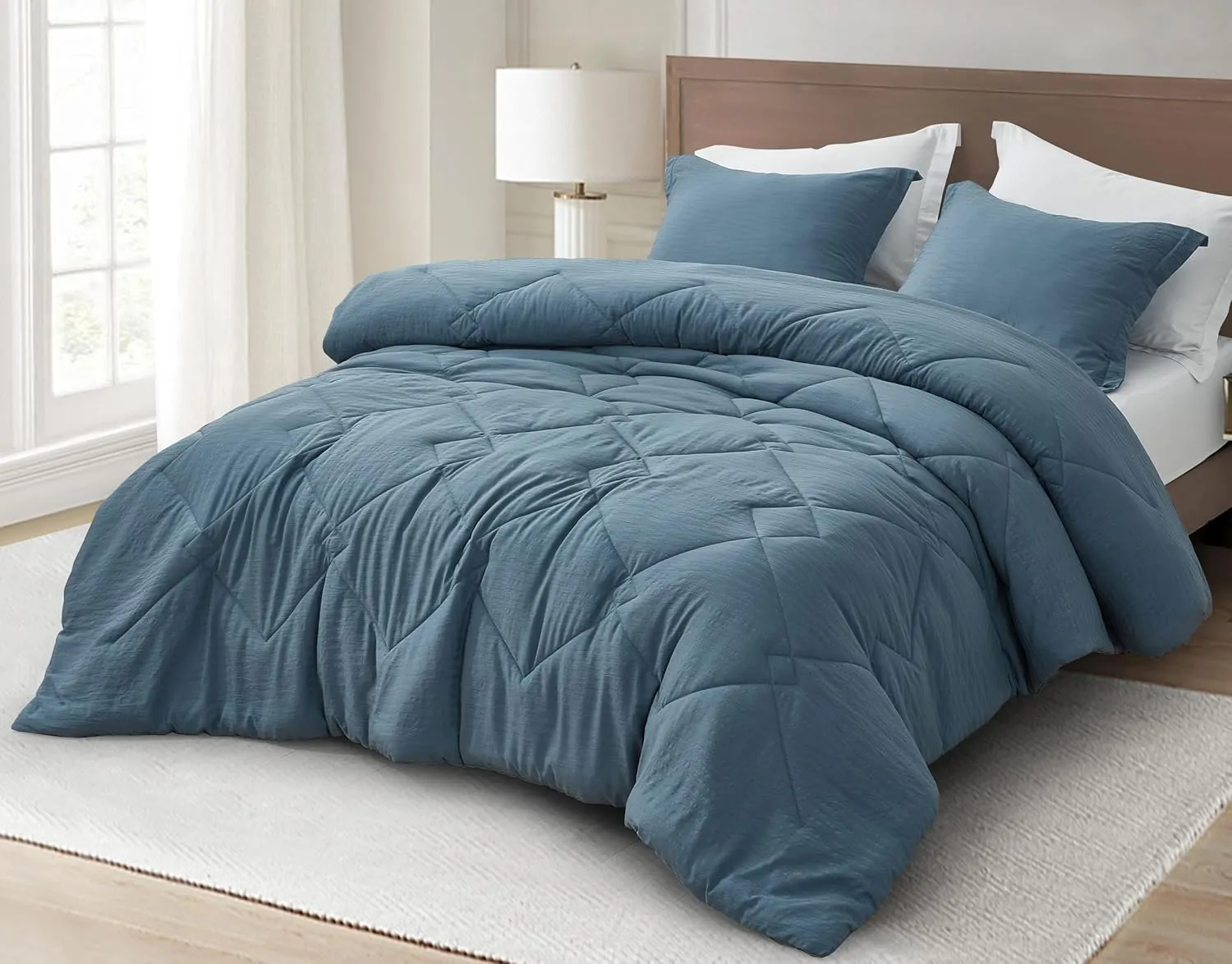 Chezmoi Collection Hugo 3-Piece Textured Thin Comforter Set - Lightweight Woven Design - Soft Microfiber Bedding for All Season, Full, Blue