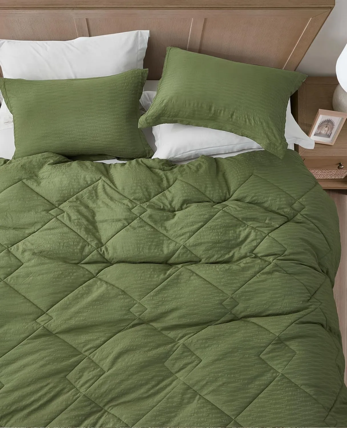 Chezmoi Collection Hugo 3-Piece Textured Thin Comforter Set - Lightweight Woven Design - Soft Microfiber Bedding for All Season, Full, Olive Green