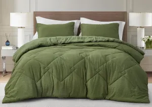 Chezmoi Collection Hugo 3-Piece Textured Thin Comforter Set - Lightweight Woven Design - Soft Microfiber Bedding for All Season, Full, Olive Green