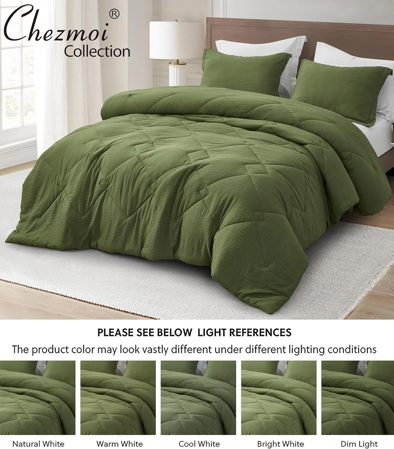 Chezmoi Collection Hugo 3-Piece Textured Thin Comforter Set - Lightweight Woven Design - Soft Microfiber Bedding for All Season, Full, Olive Green