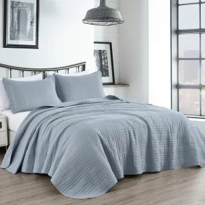 Chezmoi Collection Kingston Queen Size Bedspread Set, 3-Piece Cool Gray Oversized Quilted Microfiber Lightweight Bedspread Coverlet (100"x106") for All Seasons