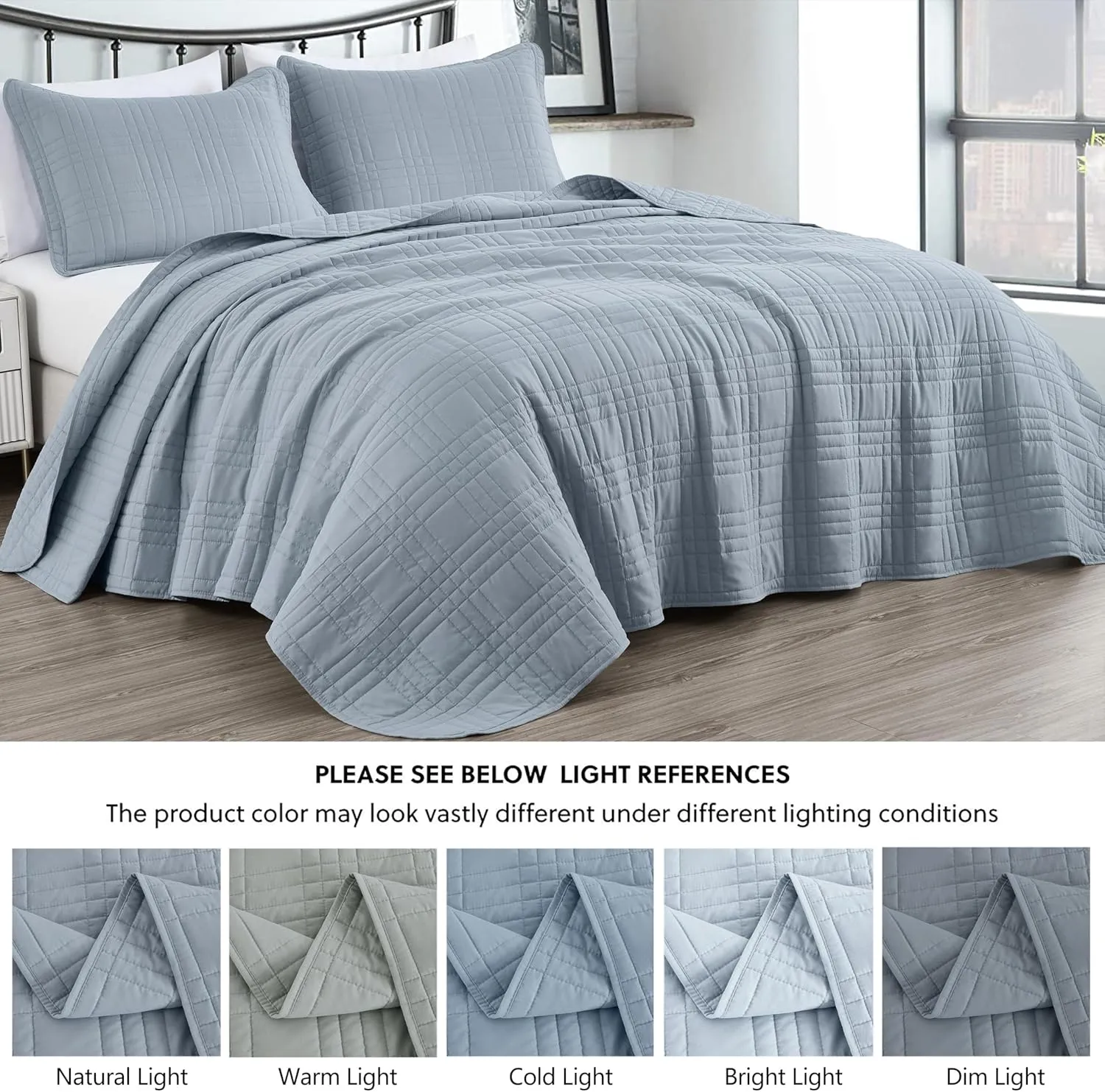 Chezmoi Collection Kingston Queen Size Bedspread Set, 3-Piece Cool Gray Oversized Quilted Microfiber Lightweight Bedspread Coverlet (100"x106") for All Seasons