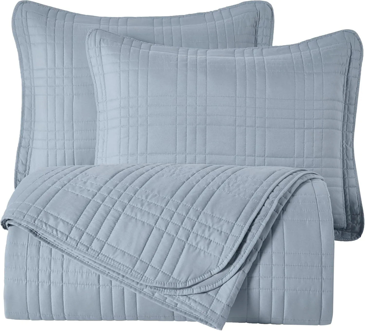 Chezmoi Collection Kingston Queen Size Bedspread Set, 3-Piece Cool Gray Oversized Quilted Microfiber Lightweight Bedspread Coverlet (100"x106") for All Seasons