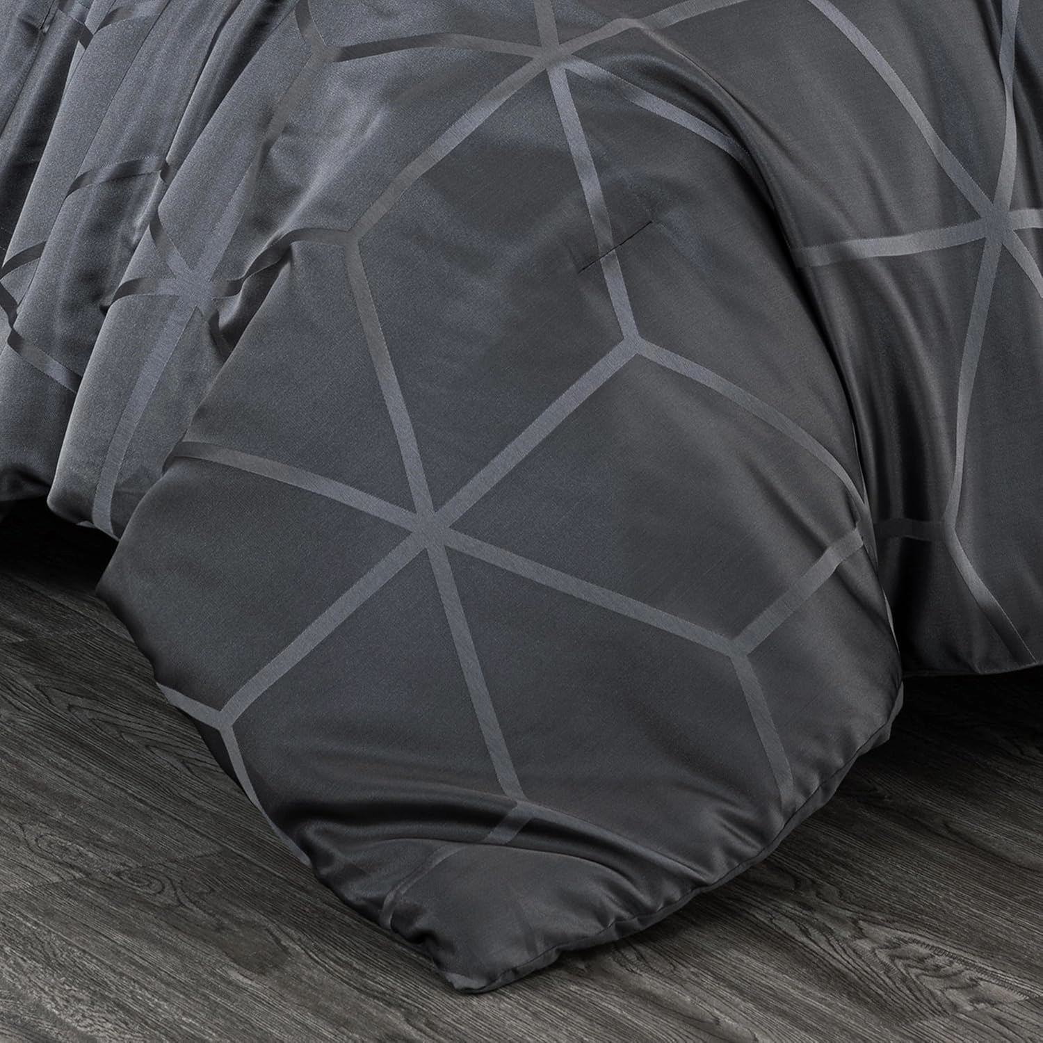 Chezmoi Collection 4-Piece Geometric Jacquard Comforter Set King Size - Soft Silky Lustrous Modern Gray Geometric Lattice Pattern Lightweight Bedding Set for All Seasons