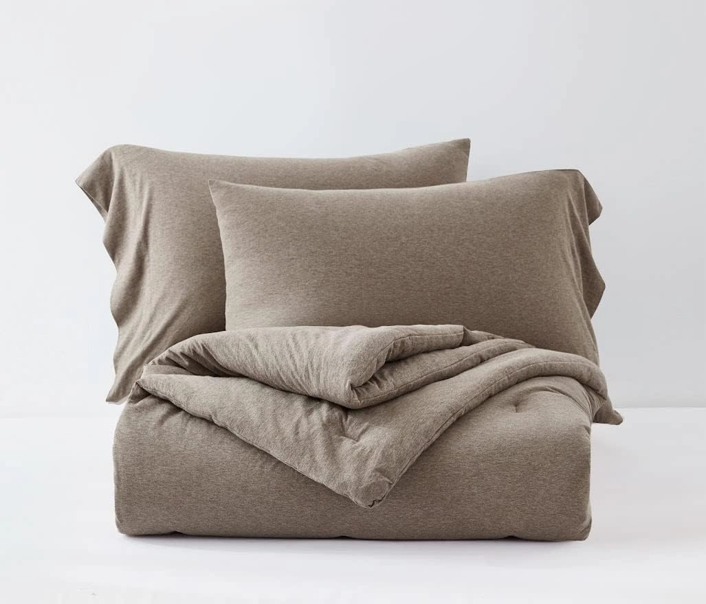 Chezmoi Collection Asher 2-Piece Heather Jersey Knit Cotton Comforter Set - Solid Reversible Lightweight Super Soft and Breathable Bedding Set (Twin, Coffee Brown)