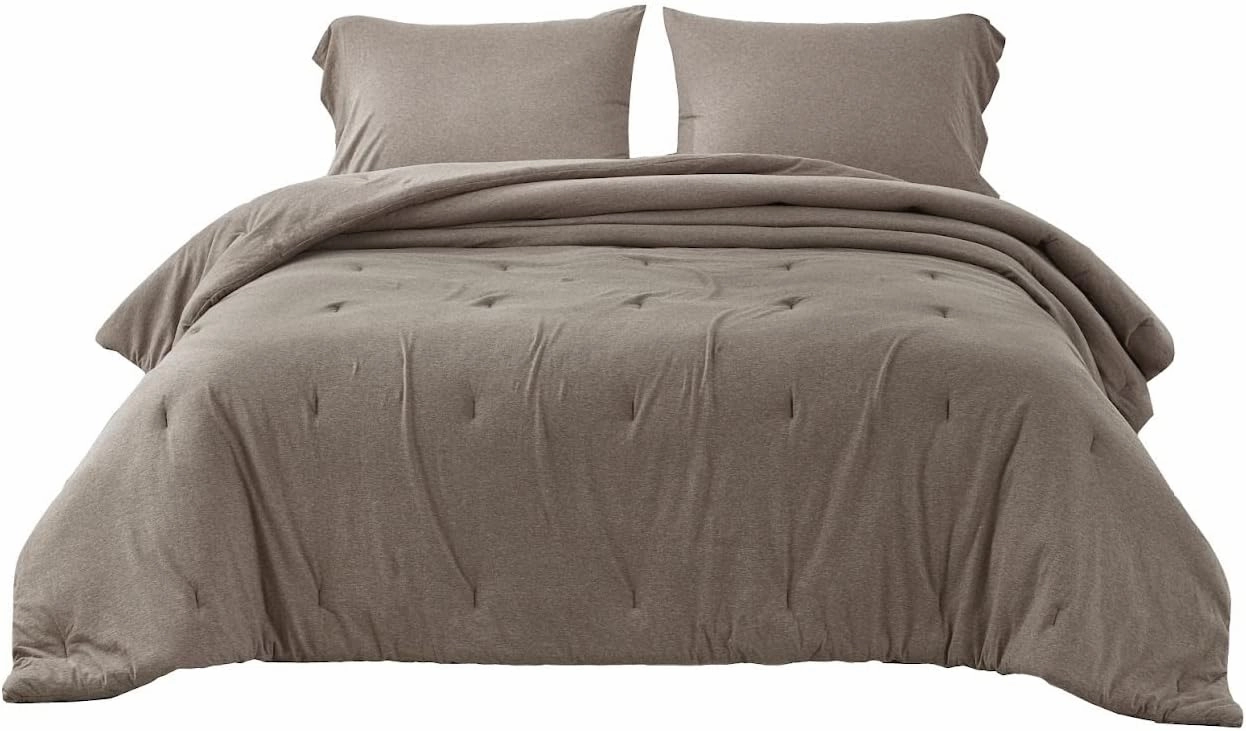Chezmoi Collection Asher 2-Piece Heather Jersey Knit Cotton Comforter Set - Solid Reversible Lightweight Super Soft and Breathable Bedding Set (Twin, Coffee Brown)