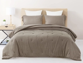 Chezmoi Collection Asher 2-Piece Heather Jersey Knit Cotton Comforter Set - Solid Reversible Lightweight Super Soft and Breathable Bedding Set (Twin, Coffee Brown)