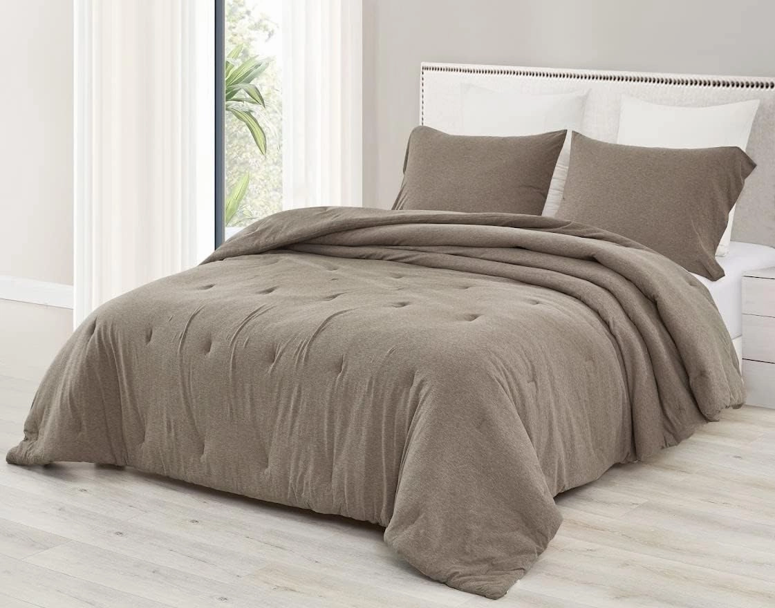 Chezmoi Collection Asher 2-Piece Heather Jersey Knit Cotton Comforter Set - Solid Reversible Lightweight Super Soft and Breathable Bedding Set (Twin, Coffee Brown)