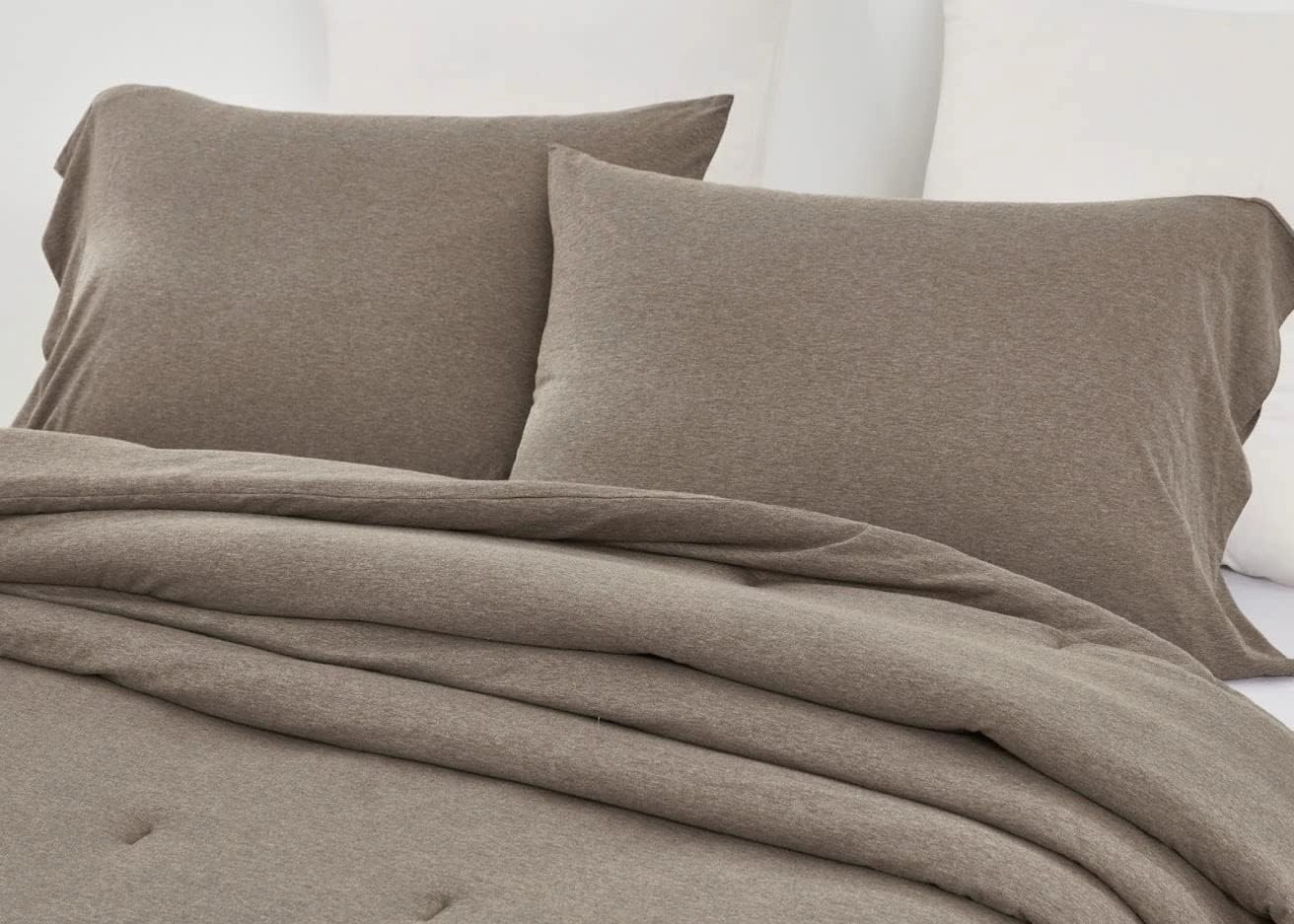 Chezmoi Collection Asher 2-Piece Heather Jersey Knit Cotton Comforter Set - Solid Reversible Lightweight Super Soft and Breathable Bedding Set (Twin, Coffee Brown)