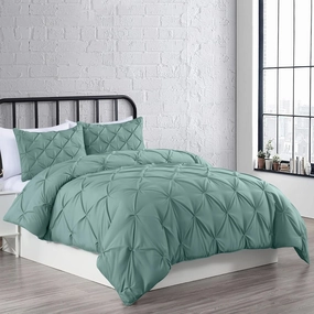 Chezmoi Collection Berlin Spa Blue Pinch Pleat Full Comforter Set, 3-Piece (Comforter and Pillow Shams) - Soft Pintuck, Lightweight All Season Microfiber
