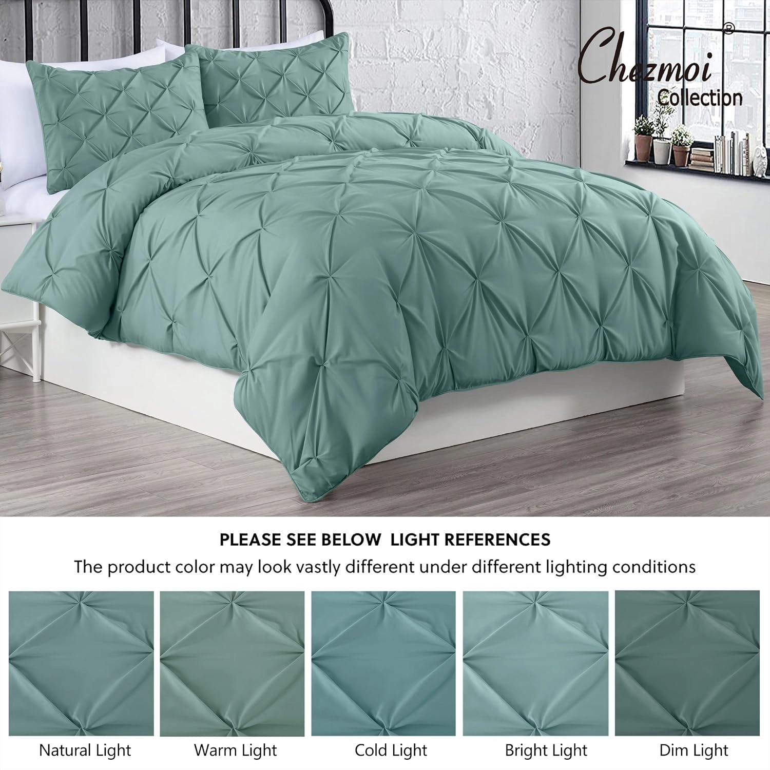 Chezmoi Collection Berlin Spa Blue Pinch Pleat Full Comforter Set, 3-Piece (Comforter and Pillow Shams) - Soft Pintuck, Lightweight All Season Microfiber