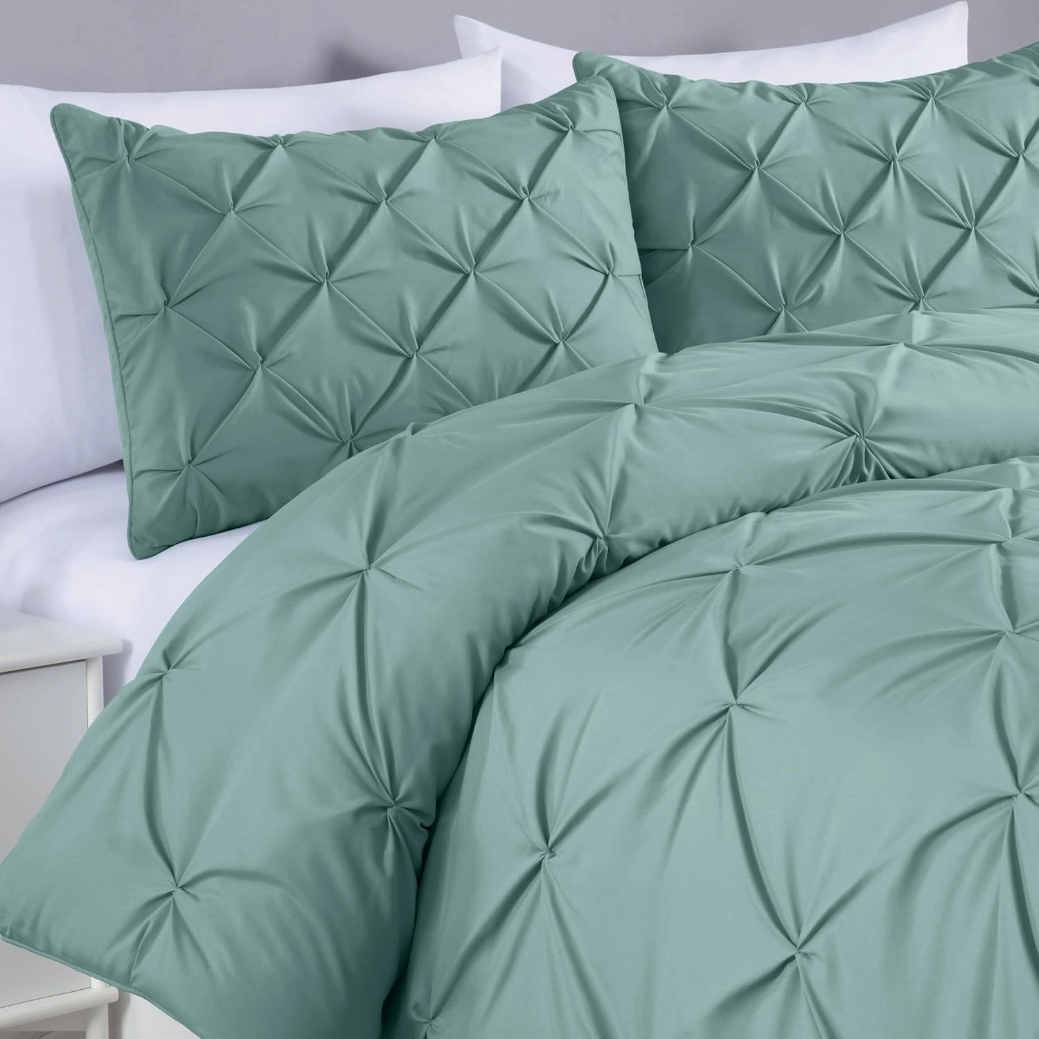 Chezmoi Collection Berlin Spa Blue Pinch Pleat Full Comforter Set, 3-Piece (Comforter and Pillow Shams) - Soft Pintuck, Lightweight All Season Microfiber