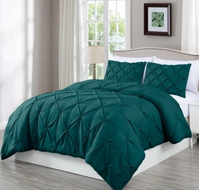 Chezmoi Collection Berlin Teal Pinch Pleat Queen Comforter Set, 3-Piece (Comforter and Pillow Shams) - Soft Pintuck, Lightweight All Season Microfiber
