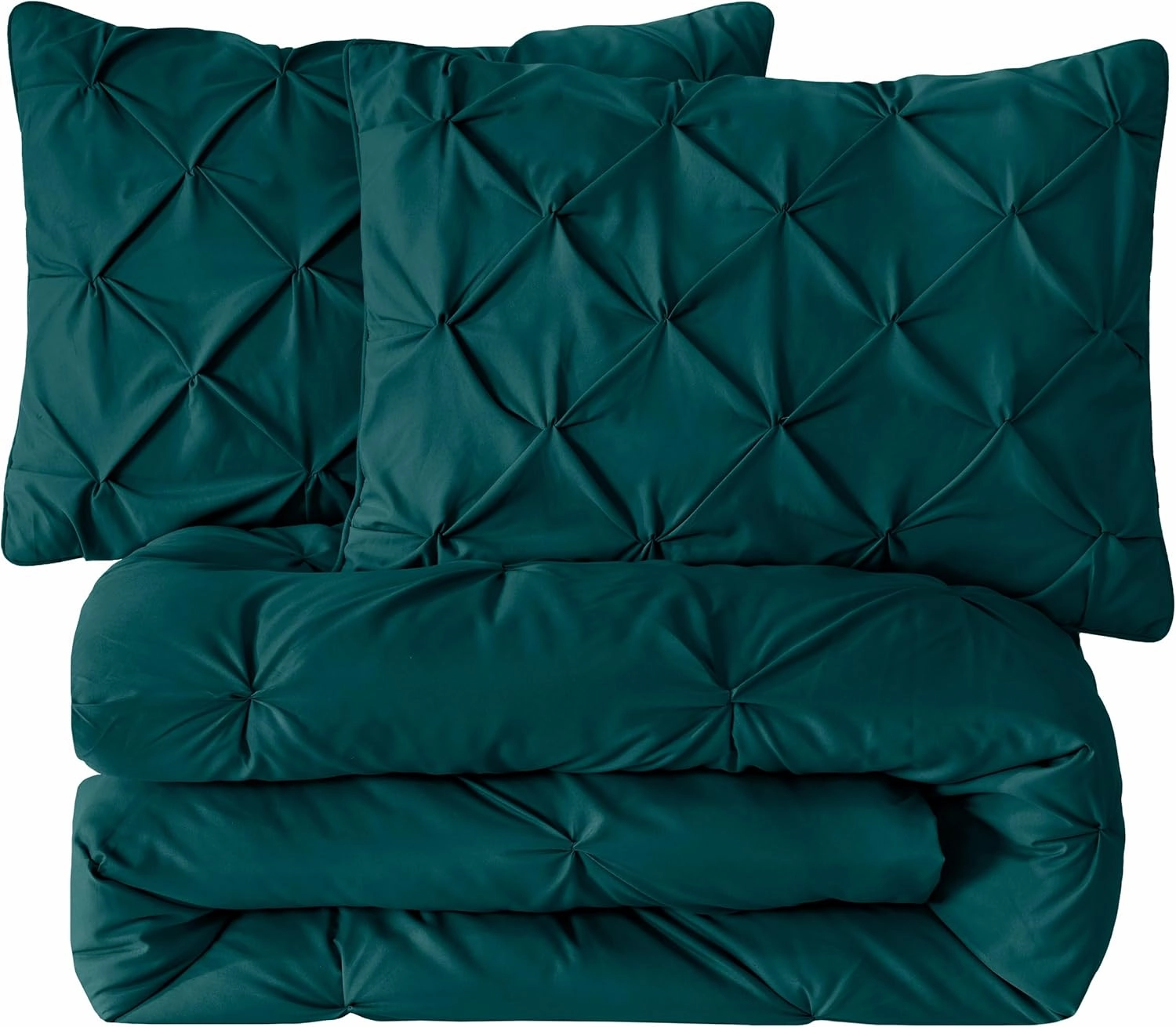 Chezmoi Collection Berlin Teal Pinch Pleat Queen Comforter Set, 3-Piece (Comforter and Pillow Shams) - Soft Pintuck, Lightweight All Season Microfiber