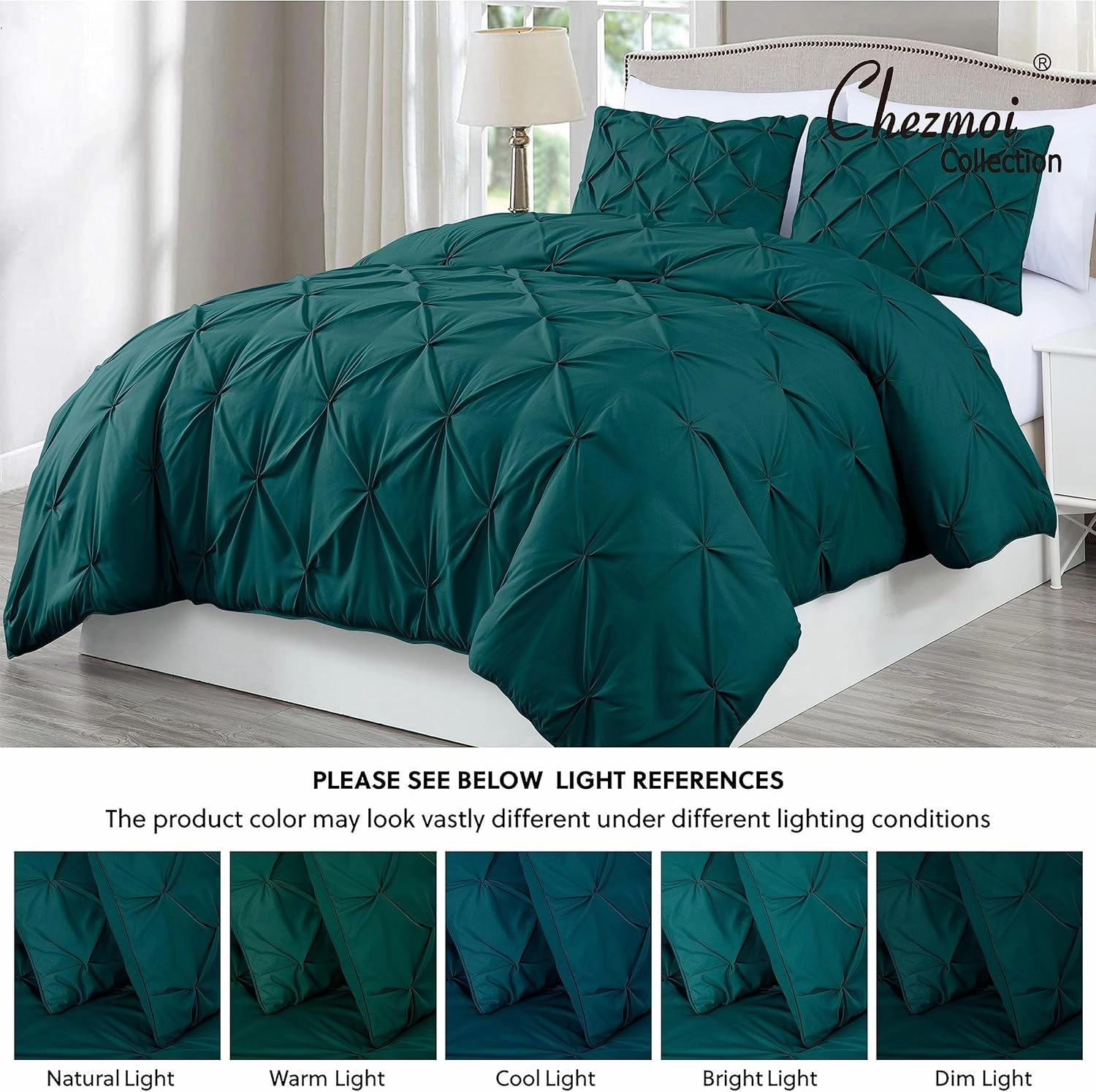 Chezmoi Collection Berlin Teal Pinch Pleat Queen Comforter Set, 3-Piece (Comforter and Pillow Shams) - Soft Pintuck, Lightweight All Season Microfiber