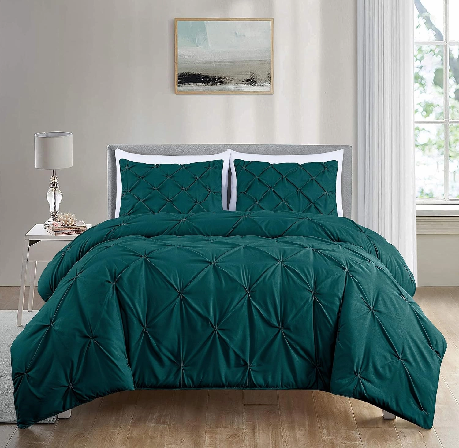 Chezmoi Collection Berlin Teal Pinch Pleat Queen Comforter Set, 3-Piece (Comforter and Pillow Shams) - Soft Pintuck, Lightweight All Season Microfiber