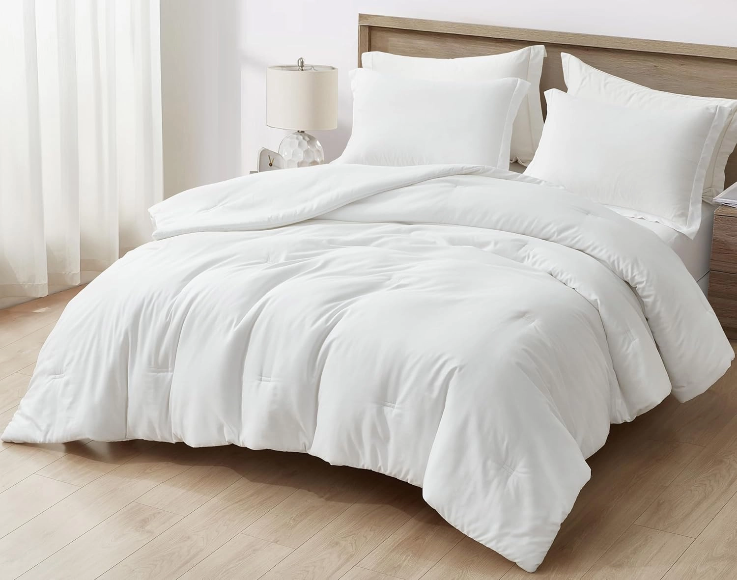 Chezmoi Collection Cliff 3-Piece Lightweight Cooling Comforter Set, Oversized King - Rayon Derived from Bamboo & Polyester Blended, Soft Breathable Bedding for Hot Sleepers, White