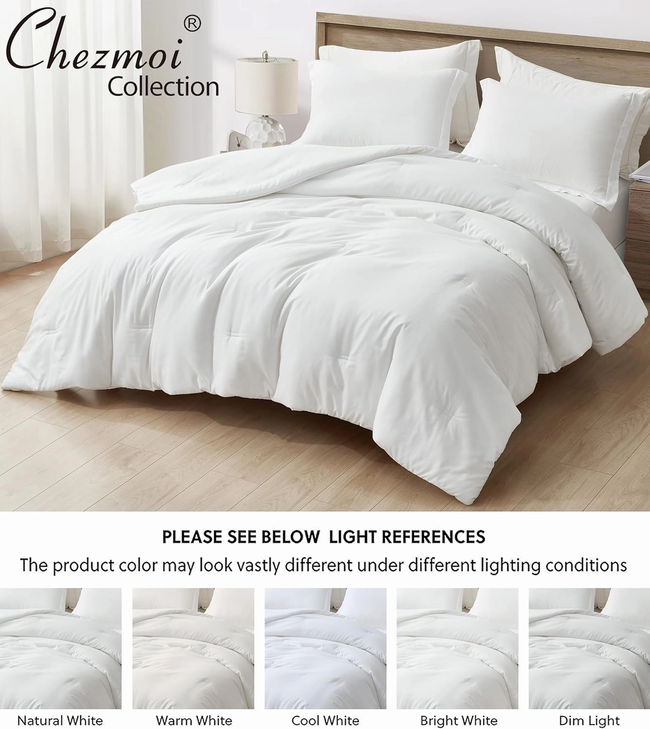Chezmoi Collection Cliff 3-Piece Lightweight Cooling Comforter Set, Oversized King - Rayon Derived from Bamboo & Polyester Blended, Soft Breathable Bedding for Hot Sleepers, White