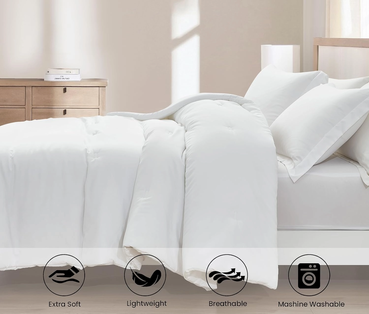 Chezmoi Collection Cliff 3-Piece Lightweight Cooling Comforter Set, Oversized King - Rayon Derived from Bamboo & Polyester Blended, Soft Breathable Bedding for Hot Sleepers, White