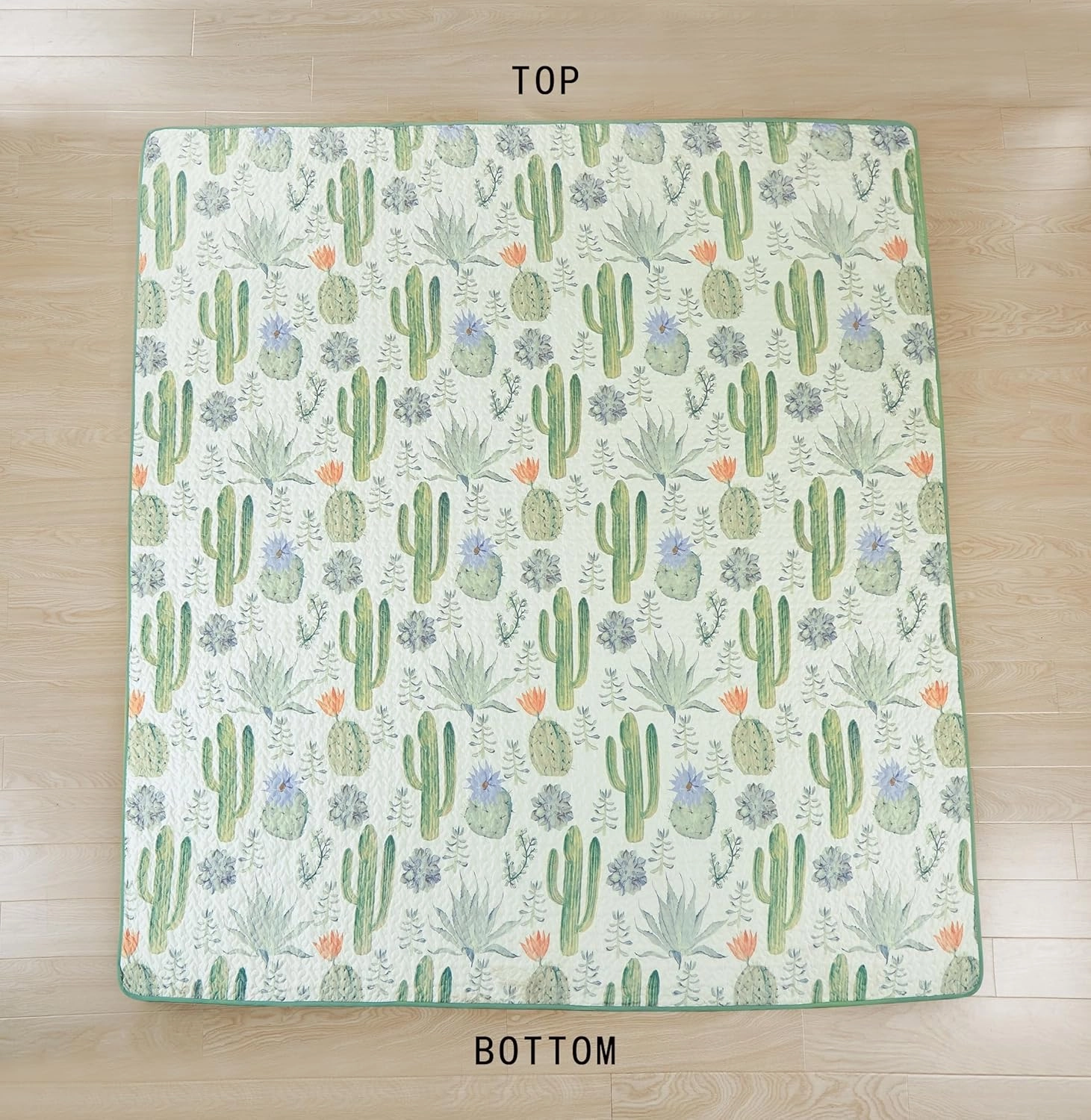 Chezmoi Collection Gregory 3-Piece Southwestern Serene Desert Quilt Set - Green Blue Cactus Succulent Plant Printed Microfiber Lightweight Quilted Bedspread Set, Queen (100" x 95")