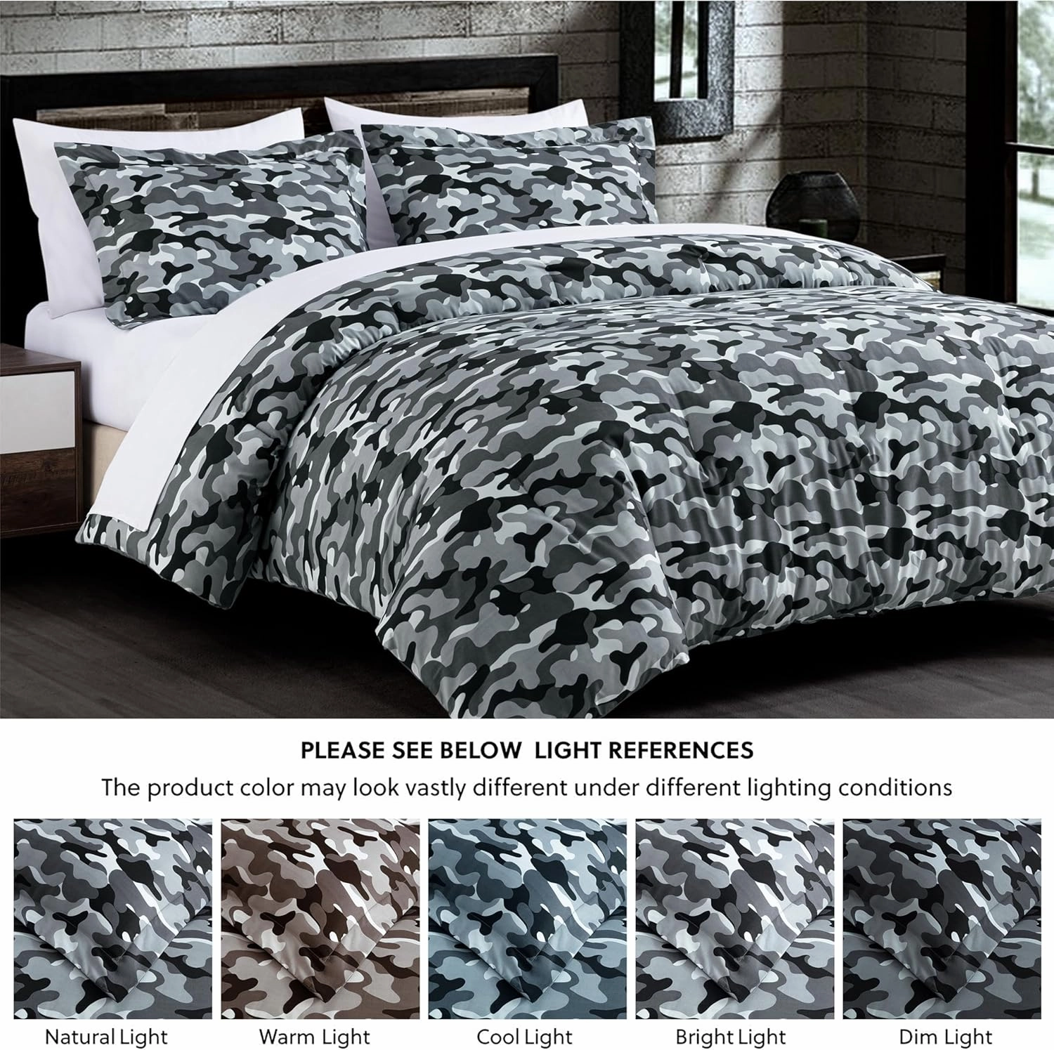 Chezmoi Collection Soft Microfiber Printed Military Camo Bedding Set 2-Piece Black Gray Camouflage Comforter Set, Twin Size