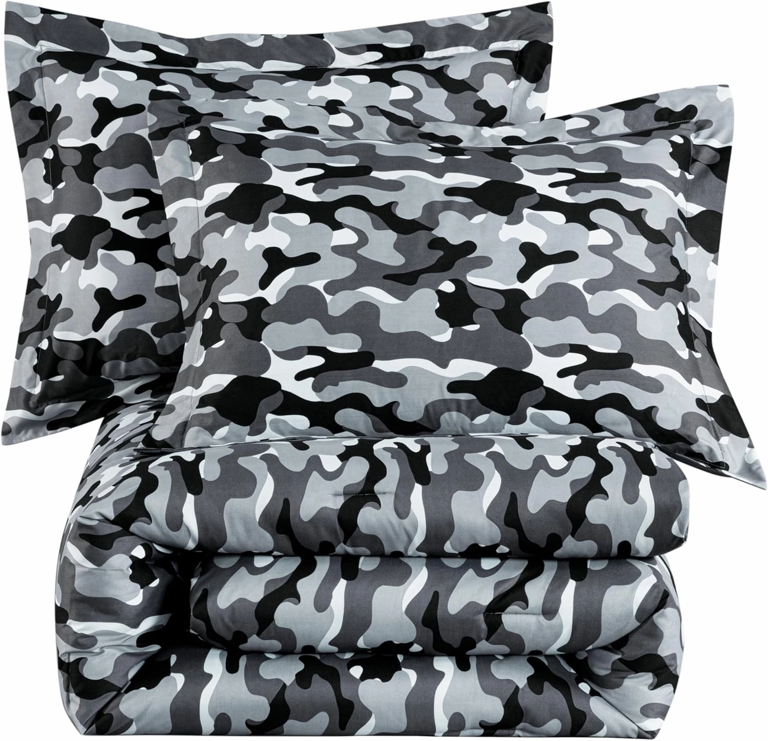 Chezmoi Collection Soft Microfiber Printed Military Camo Bedding Set 2-Piece Black Gray Camouflage Comforter Set, Twin Size
