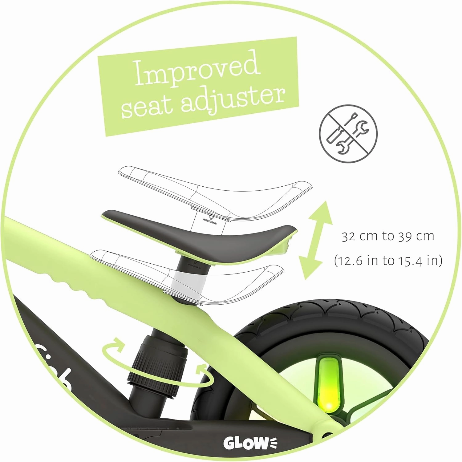 Chillafish BMXie Glow Lightweight Balance Bike with Light-up Wheels When Riding, for Kids 2 to 5 Years, 12-inch Airless Rubberskin Tires, Adjustable Seat Without Tools, Pistachio