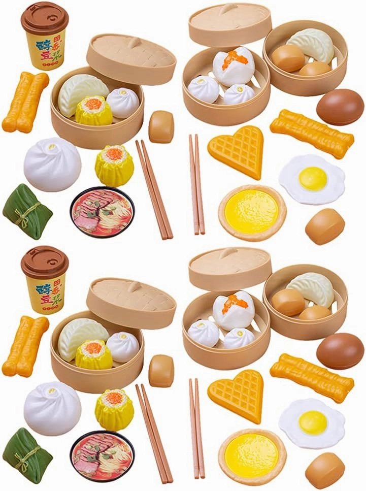 Chinese Breakfast Toys, 58Pcs Breakfast Play Food Plastic Chinese Dim Sum Toy Food Cooking Toys Role Play Toys |26 X 26 X 10 Cm
