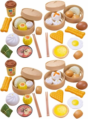 Chinese Breakfast Toys, 58Pcs Breakfast Play Food Plastic Chinese Dim Sum Toy Food Cooking Toys Role Play Toys |26 X 26 X 10 Cm