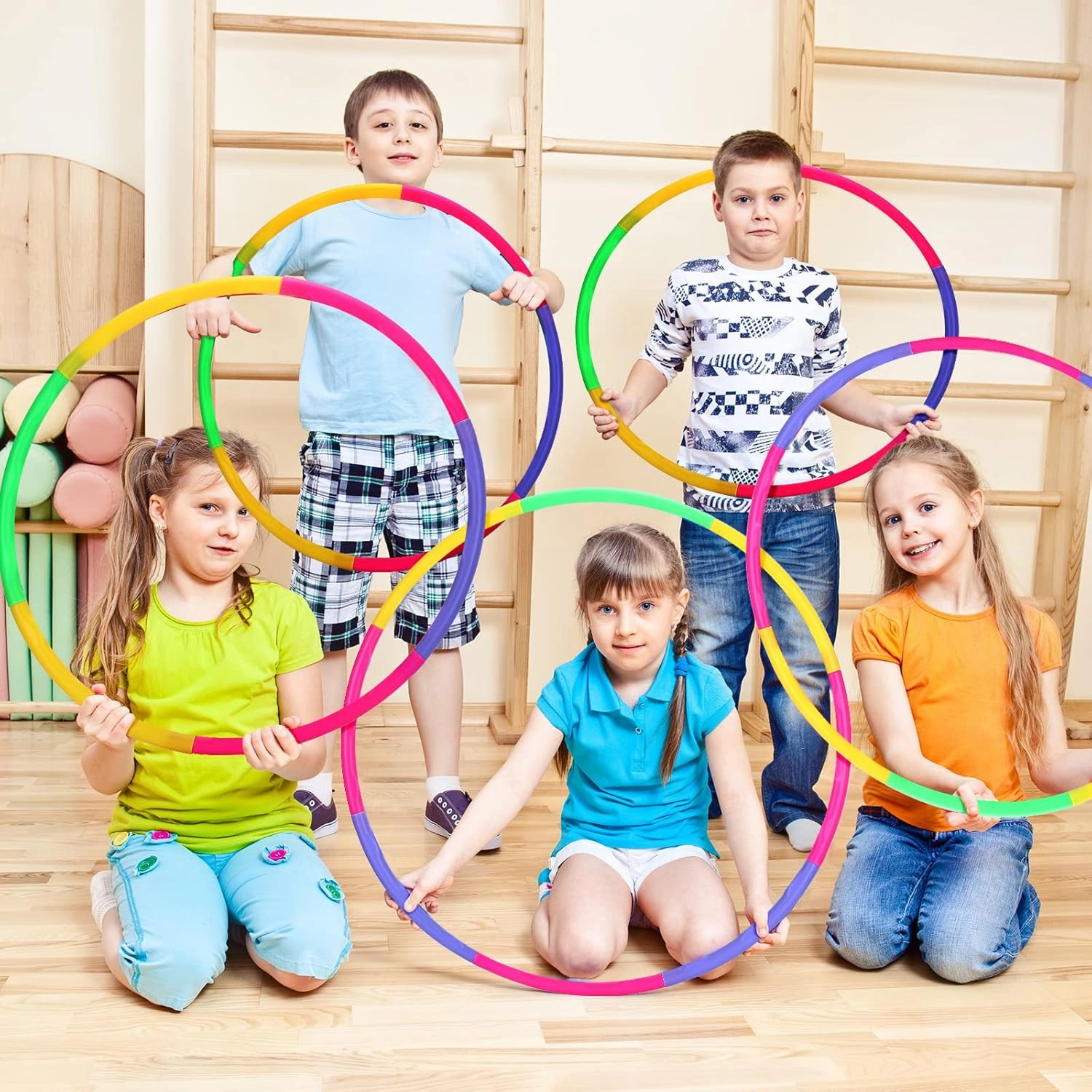 Chivao 8 Pack Color Detachable Hoop Fitness Waist Exercise Ring Plastic Exercise Hoop Adjustable Weight Size Plastic Adult Party Supplies Game Sport Gymnastic