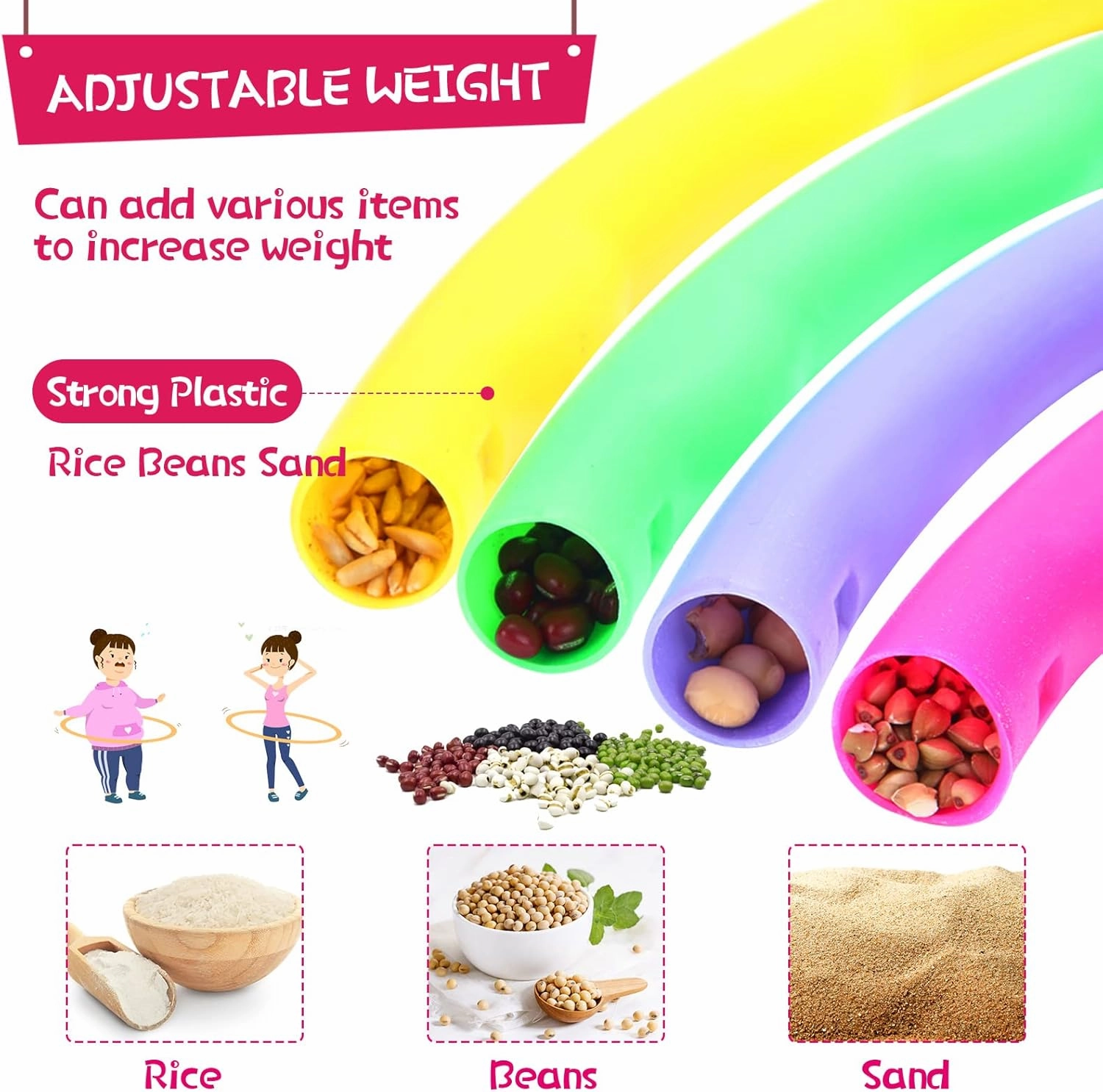 Chivao 8 Pack Color Detachable Hoop Fitness Waist Exercise Ring Plastic Exercise Hoop Adjustable Weight Size Plastic Adult Party Supplies Game Sport Gymnastic