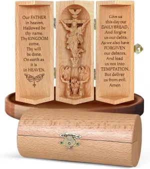 Christian Decor, Catholic Wooden Sculpture, Christian Gifts for Men, Statue of Jesus, Virgin Mary, Home Decor - Openable Wooden Cylinder Sculpture of Jesus