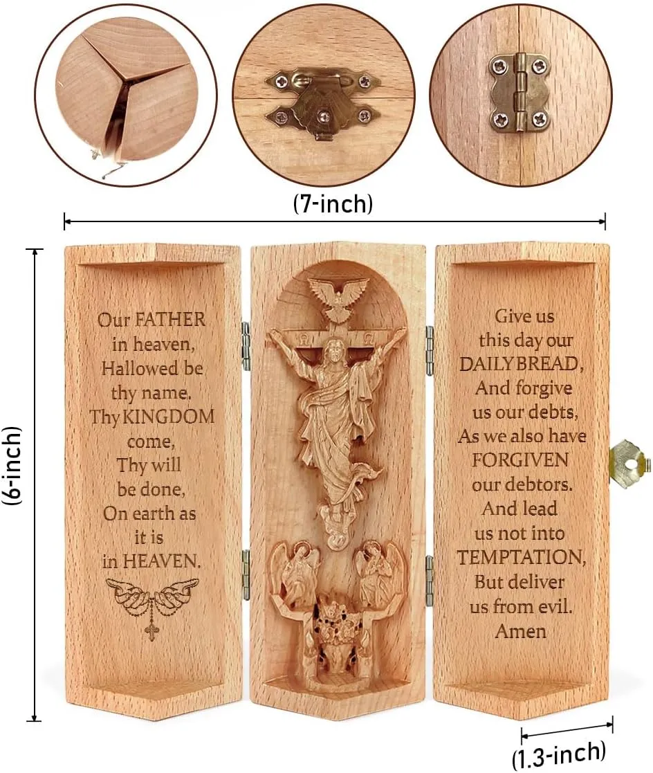 Christian Decor, Catholic Wooden Sculpture, Christian Gifts for Men, Statue of Jesus, Virgin Mary, Home Decor - Openable Wooden Cylinder Sculpture of Jesus