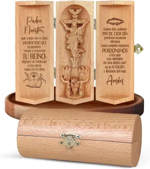 Christian Decor, Catholic Wooden Statue, Sculpture Nativity Family, Statue of Jesus, Home Decor - Openable Wooden Cylinder Sculpture of Jesus (Spanish)