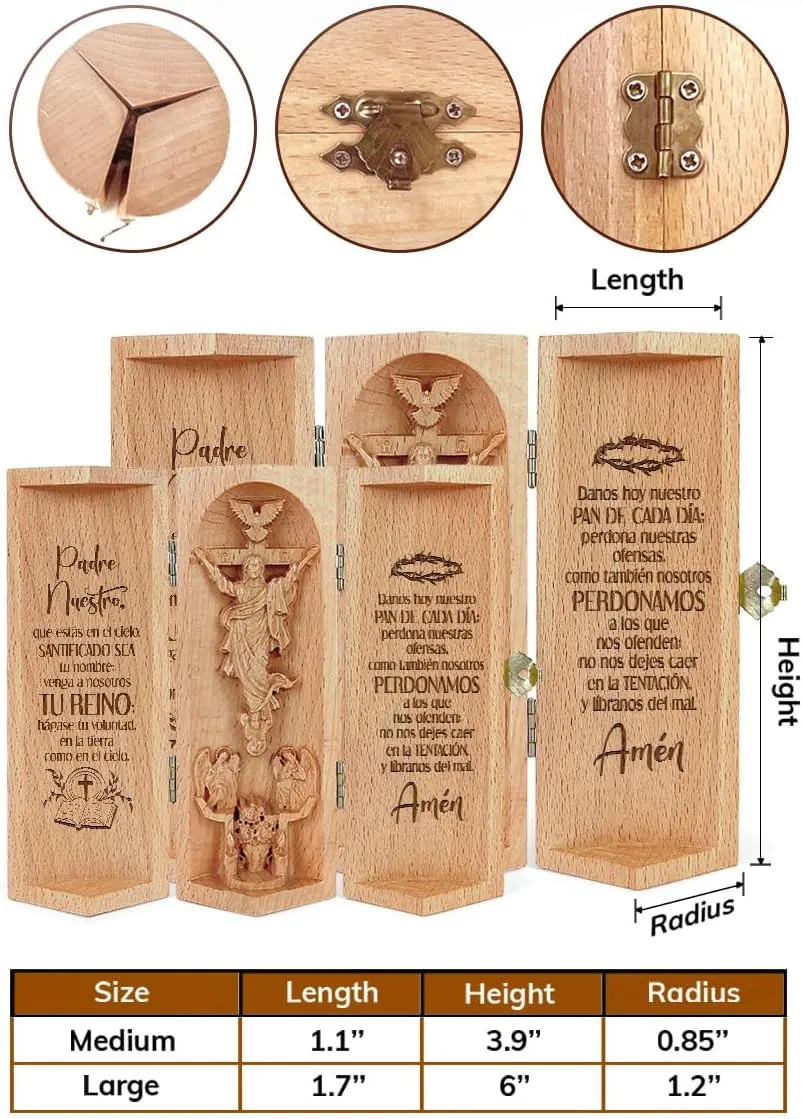 Christian Decor, Catholic Wooden Statue, Sculpture Nativity Family, Statue of Jesus, Home Decor - Openable Wooden Cylinder Sculpture of Jesus (Spanish)