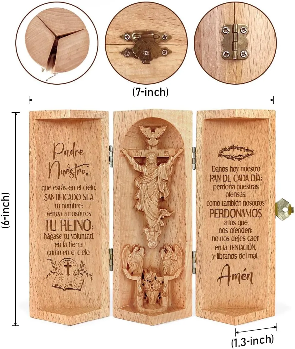 Christian Decor, Catholic Wooden Statue, Sculpture Nativity Family, Statue of Jesus, Home Decor - Openable Wooden Cylinder Sculpture of Jesus (Spanish)