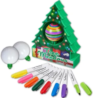 Christmas Tree Decorating Kit - Includes Christmas Tree DIY Ornament Decorating Spinner Arts and Crafts Kit and 8 Colorful Quick Drying Markers [Cap Colors May Vary]