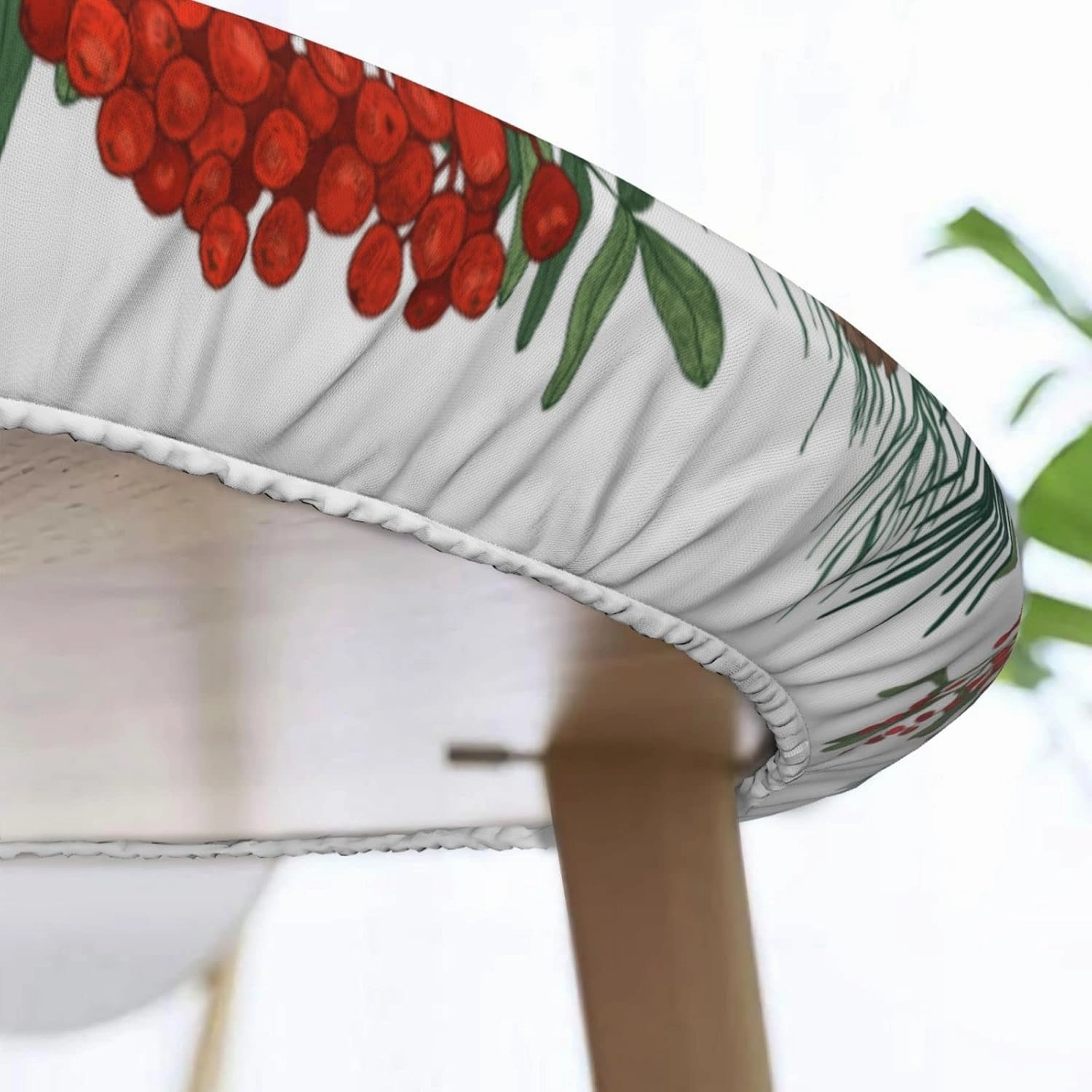 Christmas Holly Tablecloths Round Tablecloth Fitted Elastic Table Cover Washable for Kitchen Dining Picnic Party Fit T able 45-50