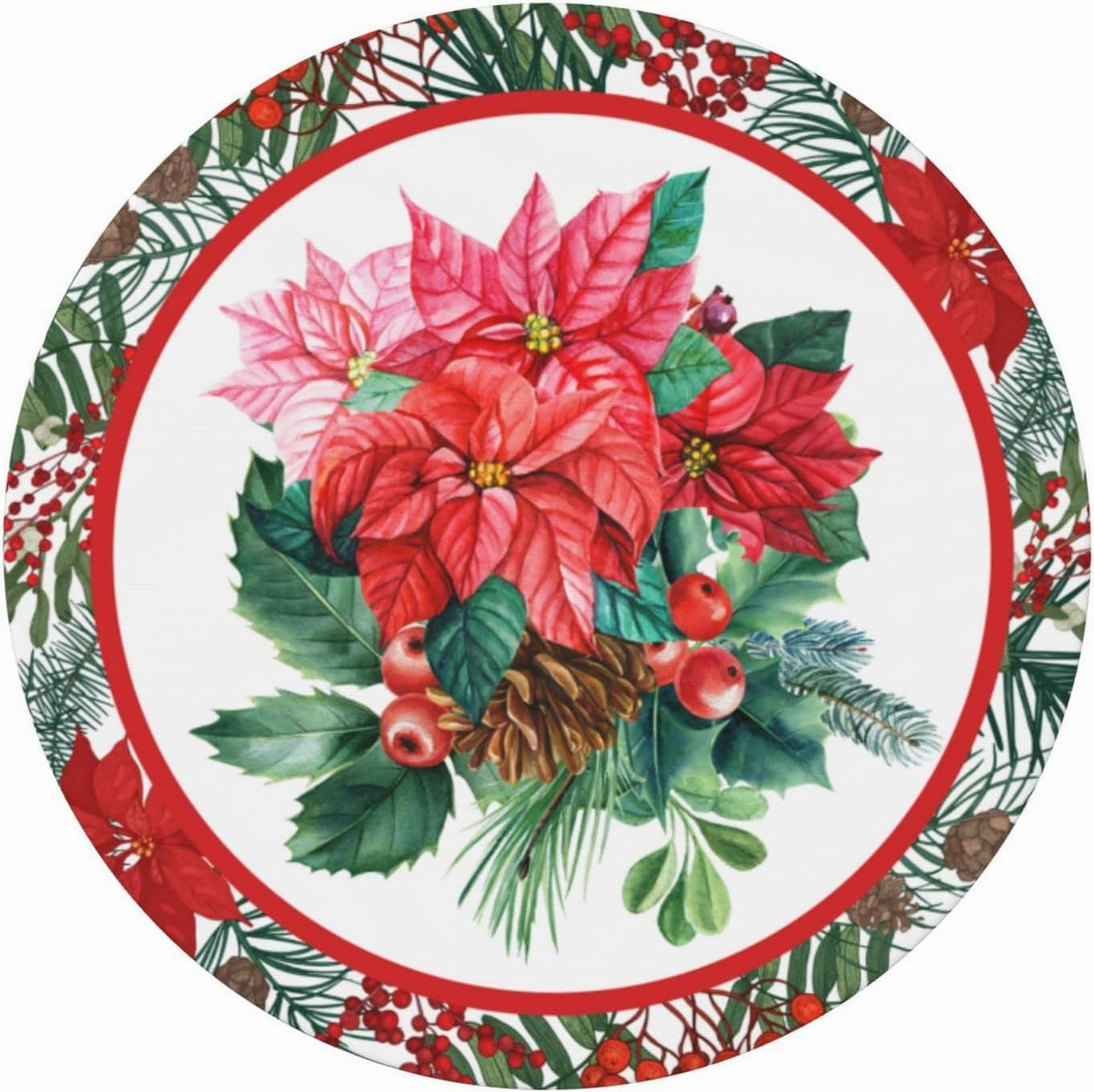Christmas Holly Tablecloths Round Tablecloth Fitted Elastic Table Cover Washable for Kitchen Dining Picnic Party Fit T able 45-50