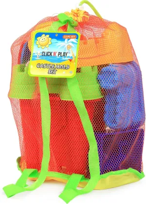 Click N' Play Toddler Beach Toys for Kids 3-10 - 13 Piece Sand Toys Including Sand Bucket, Watering Can, Rake, Shovel, 9 Sand Molds, and Mesh Beach Toy Bag - Beach Sandbox Toys for Toddlers & Kids