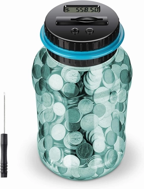 Coin Piggy Bank Saving Jar, Winnsty Digital Coin Counter with LCD Display Large Capacity Money Saving Box for All US Coins (Light Blue)