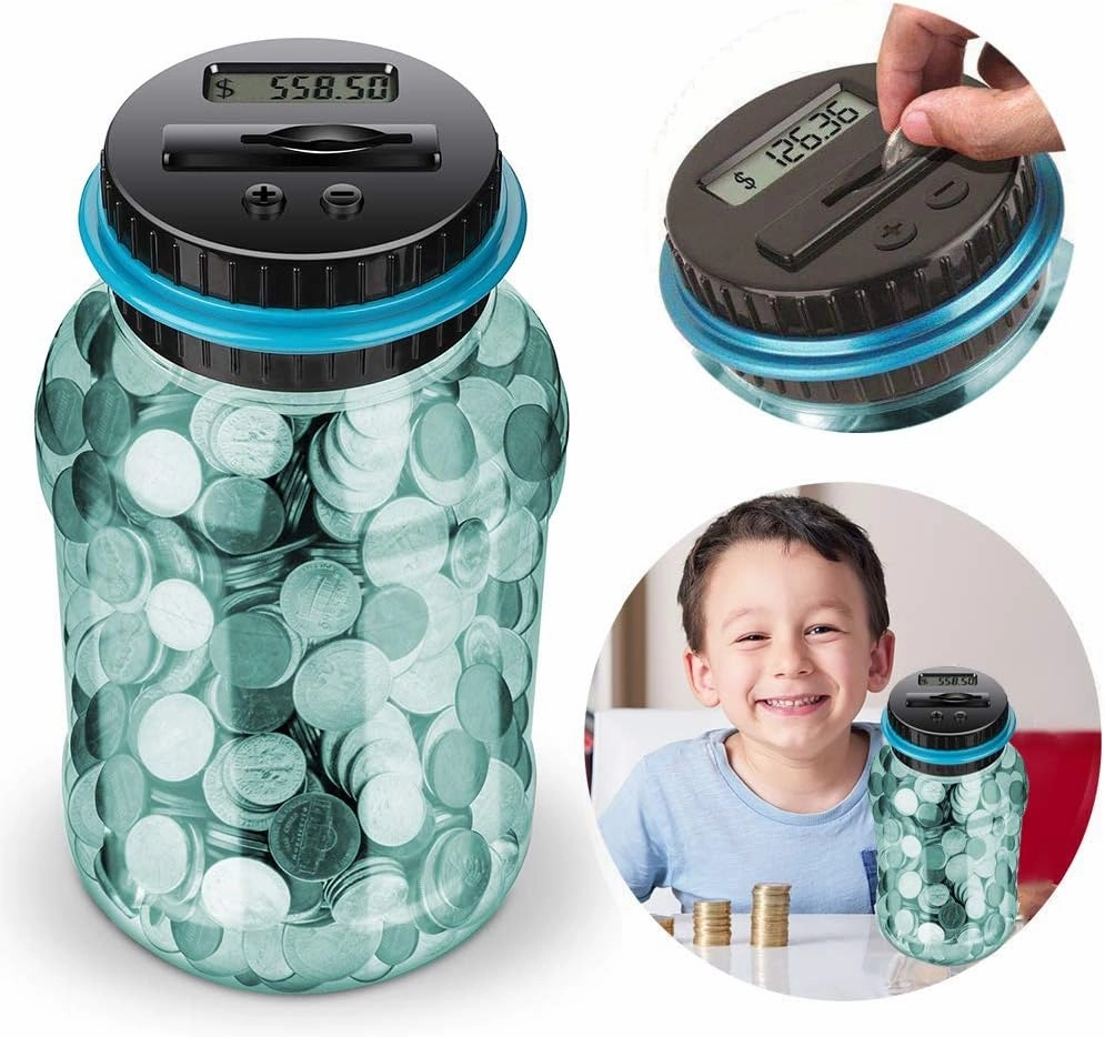 Coin Piggy Bank Saving Jar, Winnsty Digital Coin Counter with LCD Display Large Capacity Money Saving Box for All US Coins (Light Blue)