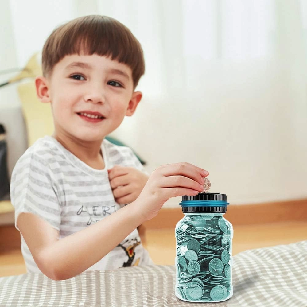 Coin Piggy Bank Saving Jar, Winnsty Digital Coin Counter with LCD Display Large Capacity Money Saving Box for All US Coins (Light Blue)