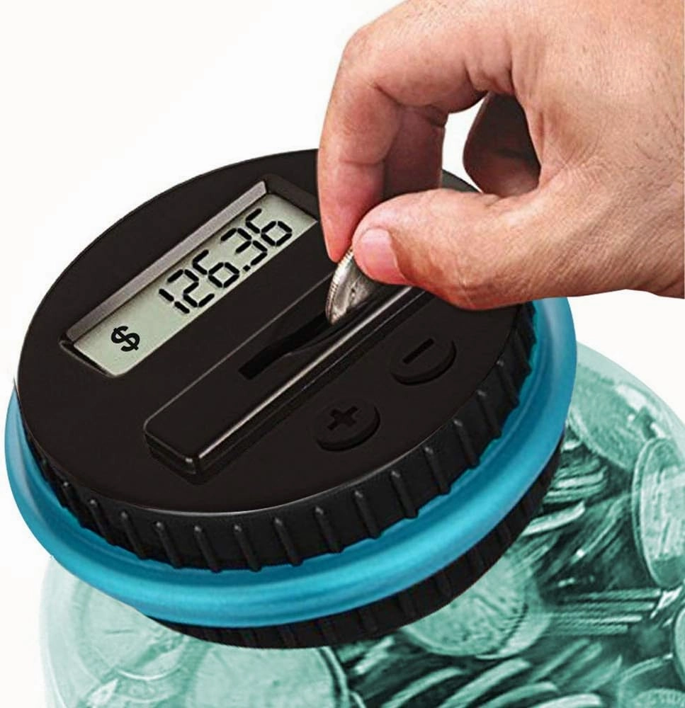 Coin Piggy Bank Saving Jar, Winnsty Digital Coin Counter with LCD Display Large Capacity Money Saving Box for All US Coins (Light Blue)