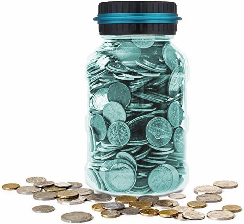 Coin Piggy Bank Saving Jar, Winnsty Digital Coin Counter with LCD Display Large Capacity Money Saving Box for All US Coins (Light Blue)
