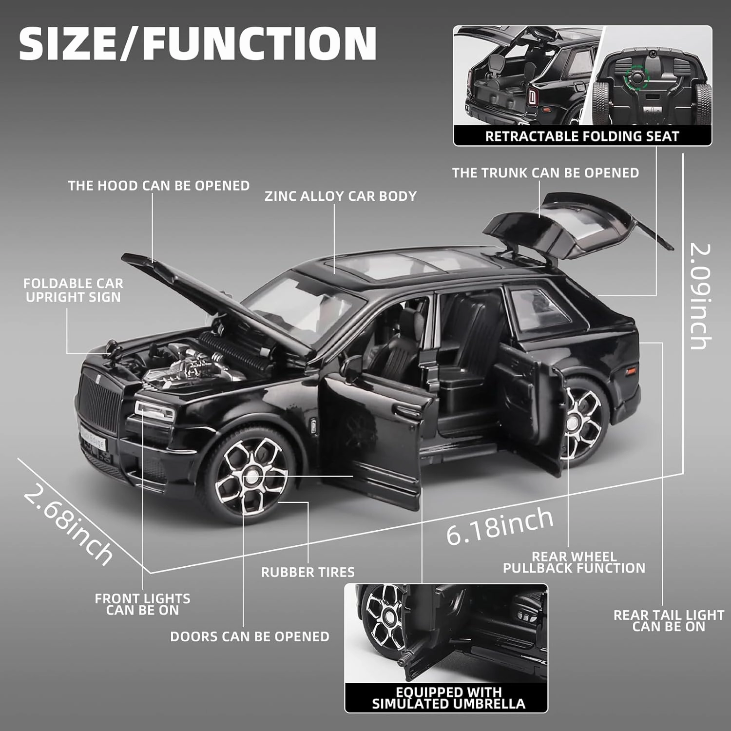 Collectibles Exquisite Car Model 1:32 Rolls-Royce Cullinan Die Cast Metal Model Cars,Pull Back Toy Cars with Light and Sound,Cars Toys Gifts for Age 3  Year Old Boys（Black）