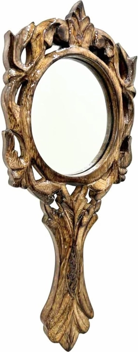 collectiblesBuy Hand Mirror Wooden Brown Compact Travel Makeover Antique Victorian Floral Deisgn Handmade Vanity
