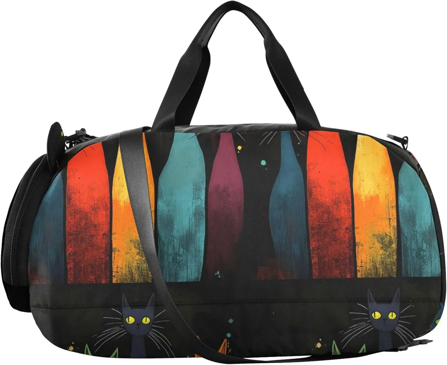 Colorful Cats Black Carry on Duffel Bag Boy Overnight Bags Toddler Girls Duffle Bags Travel Tote Kids Dance Duffle